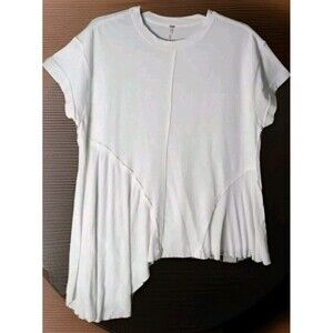 Free People Oversized White Blouse Size S/P Asymmetric 100% Cotton